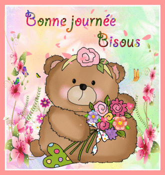 Gif animé bonne journée ours fleurs